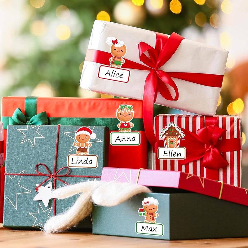 Whaline 108 Pcs Christmas Gingerbread Name Tags Gift Labels Cartoon Gingerbread Man Self Adhesive Name Tag Stickers for Xmas Present Holiday Decor - Image 4